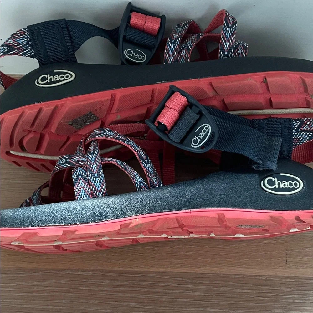 Chaco Black and Orange and Blue Strappy Sandals - Picture 2 of 8